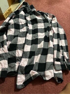 H&M Black, Gray & Light Pink Buffalo Plaid Button-Down Shirt